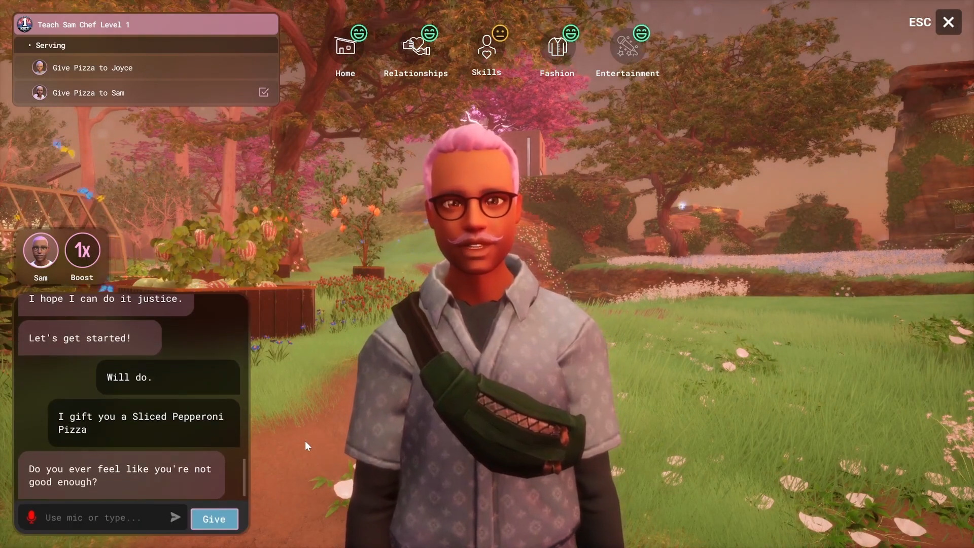 Screenshot of prototype 3 where a character interacts with the player.