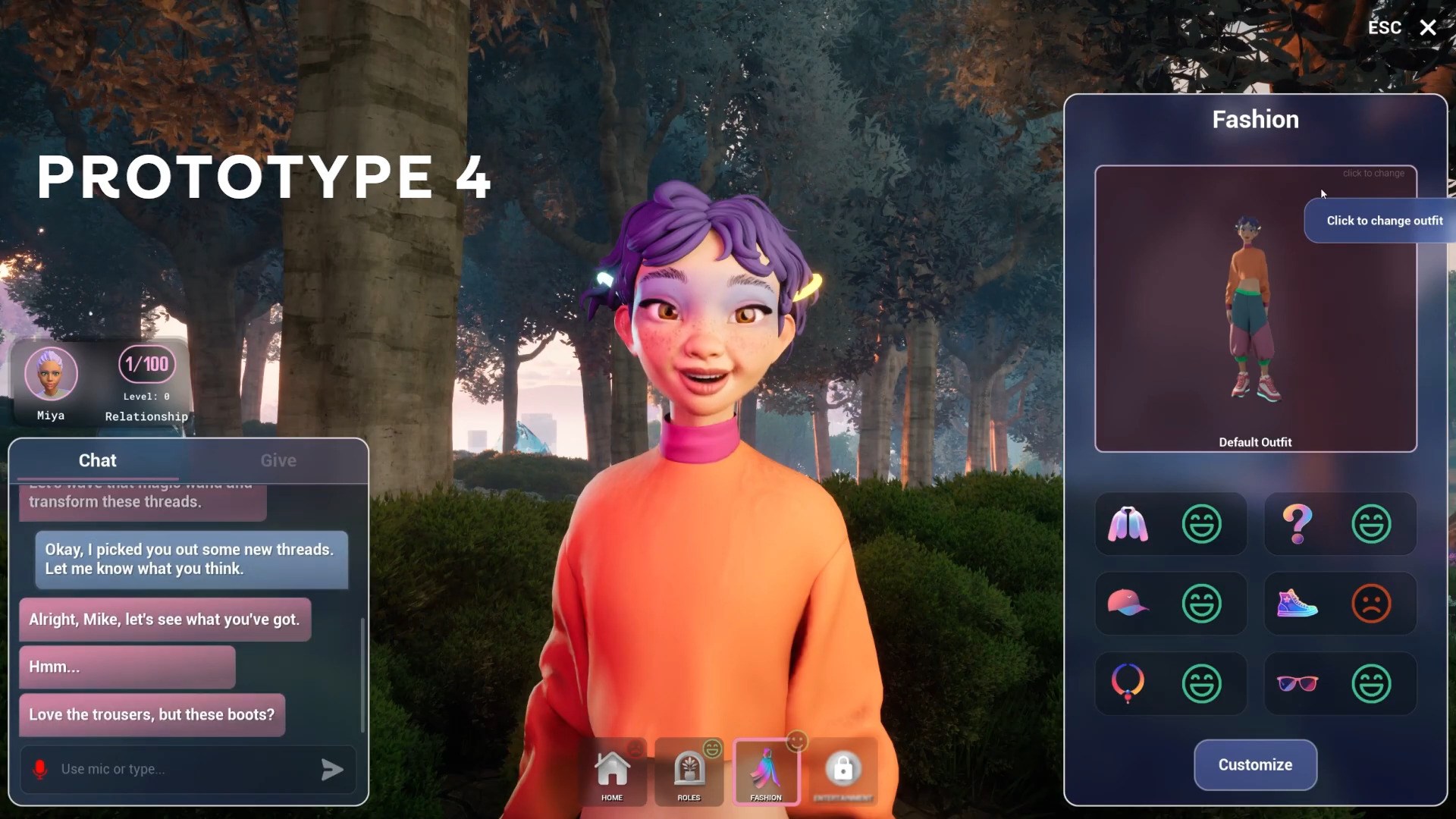 Screenshot of prototype 4 where a character interacts with the player.
